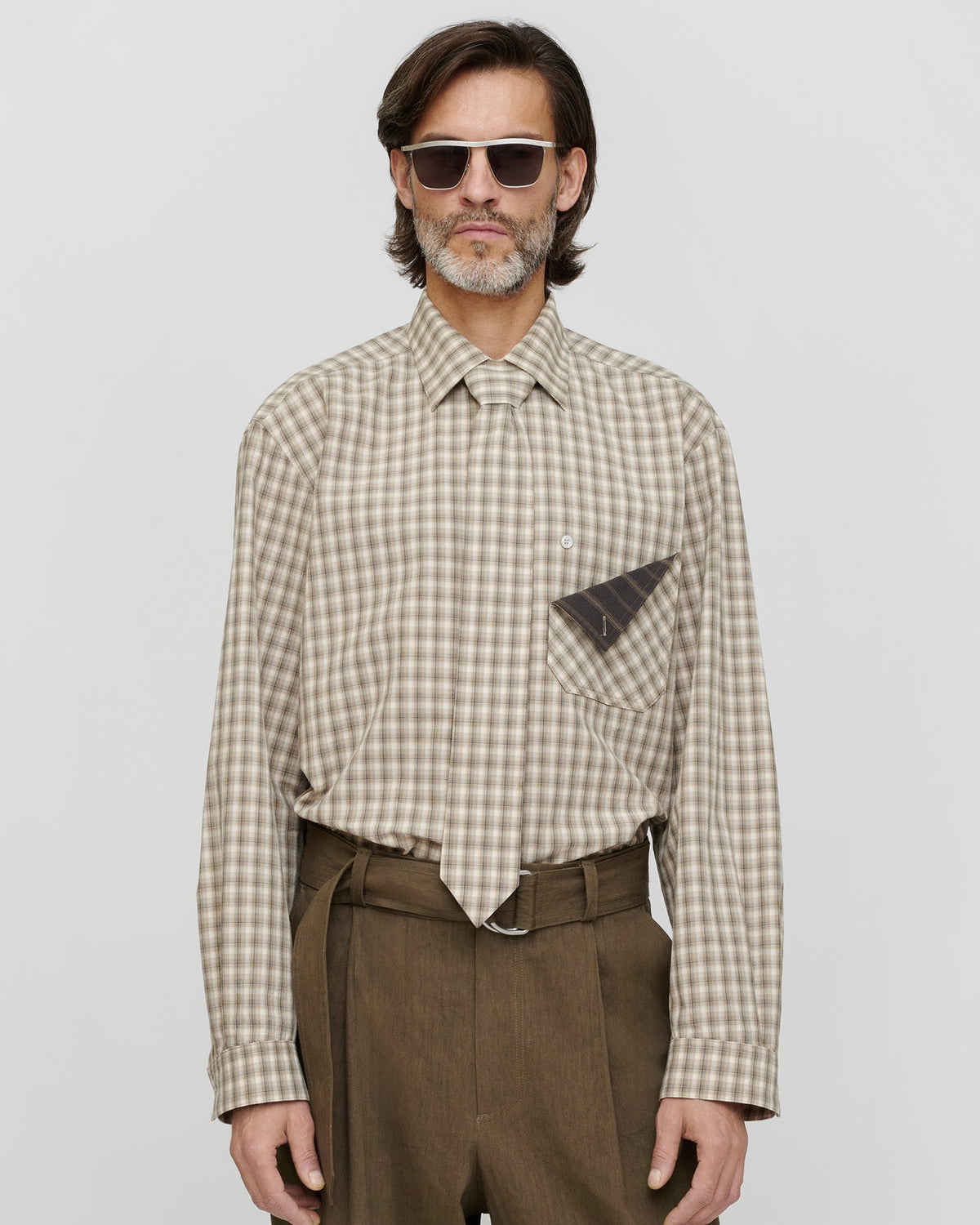 Chemise à carreaux - Crème/Gris