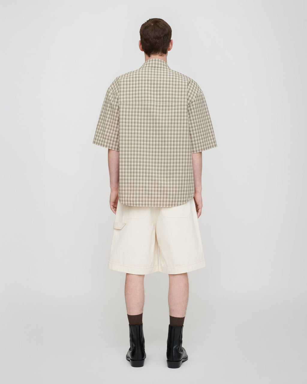 Chemise à carreaux - Crème/Gris (Manches courtes)