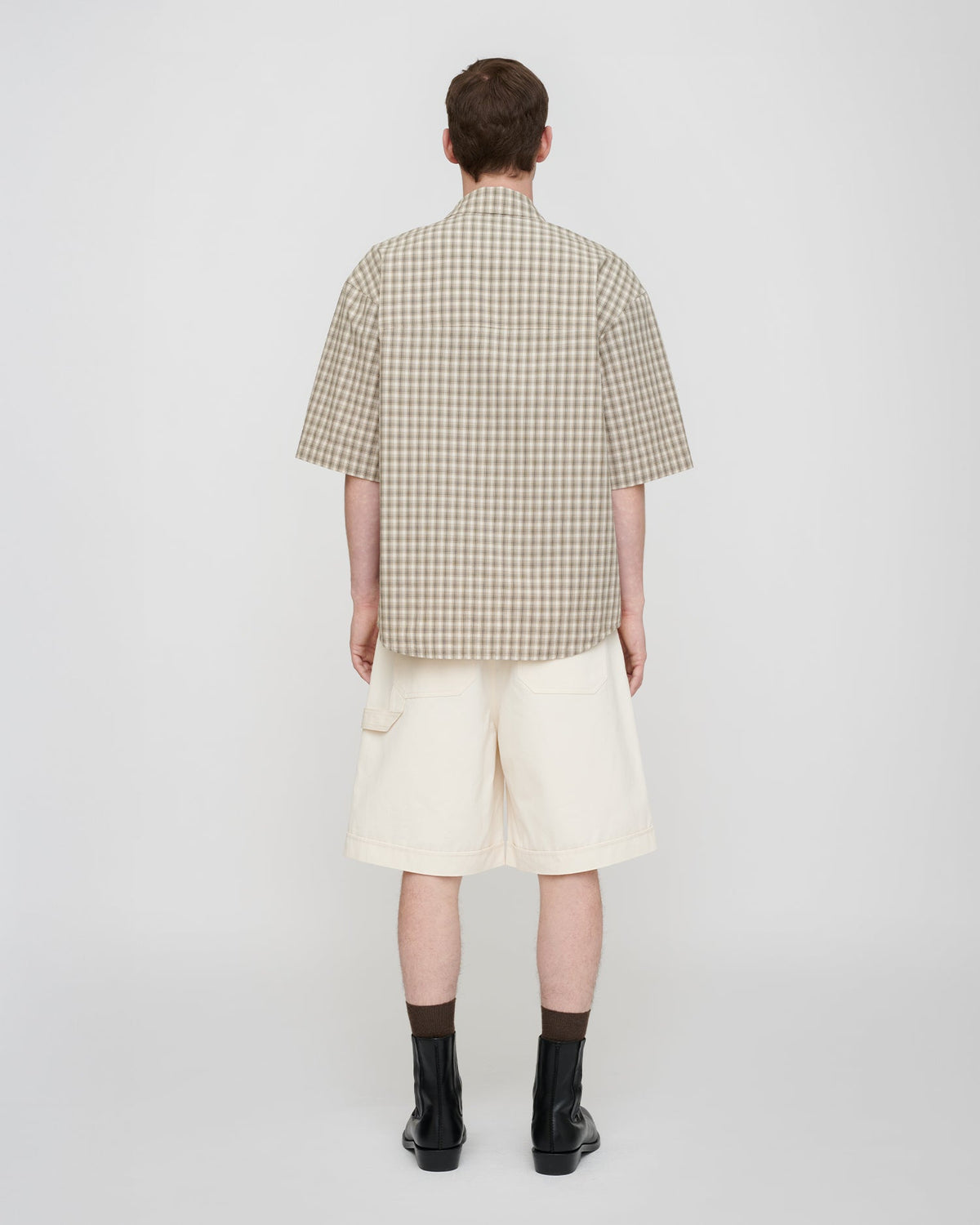 Chemise à carreaux - Crème/Gris (Manches courtes)