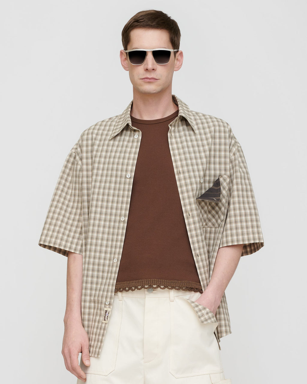 Chemise à carreaux - Crème/Gris (Manches courtes)
