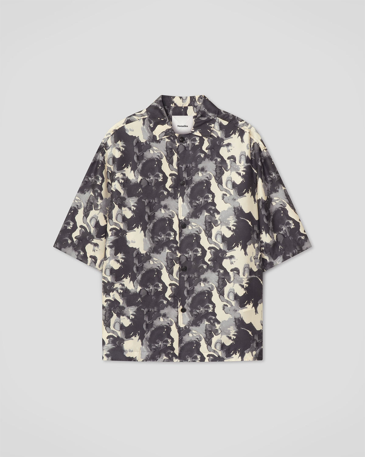 Chemise en twill de soie à manches courtes - Aquarelle abstraite