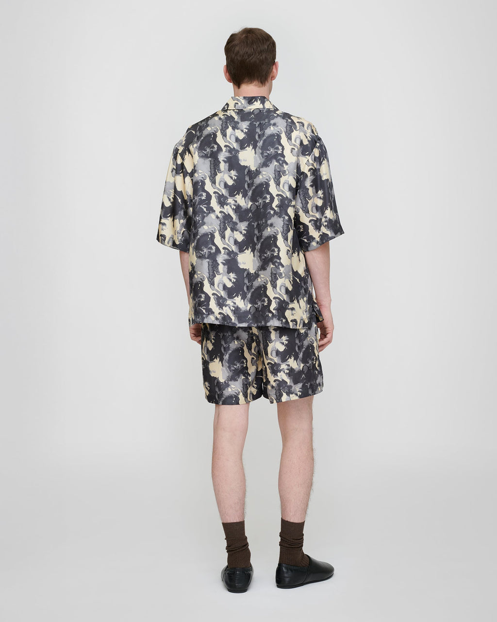 Chemise en twill de soie à manches courtes - Aquarelle abstraite