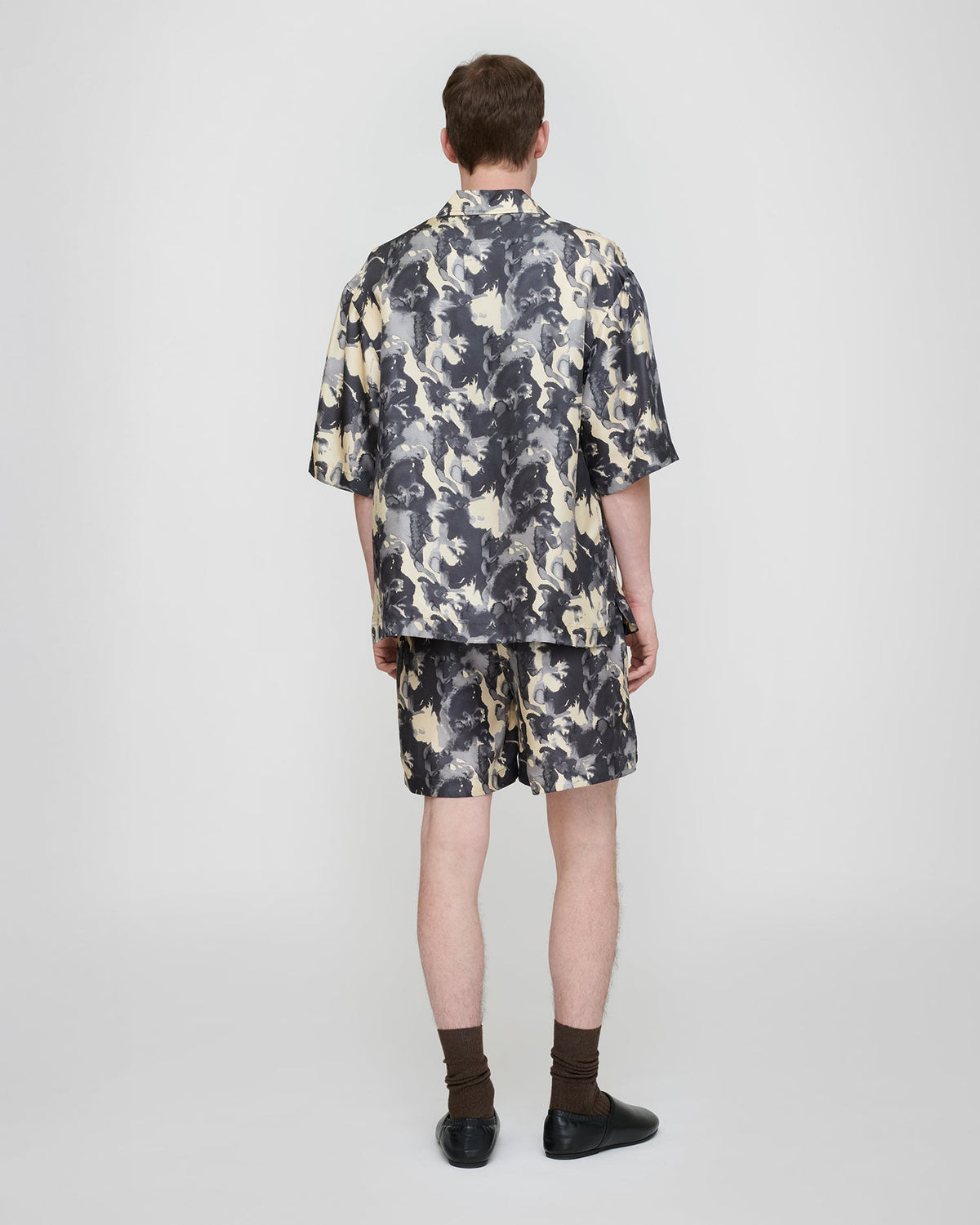 Chemise en twill de soie à manches courtes - Aquarelle abstraite