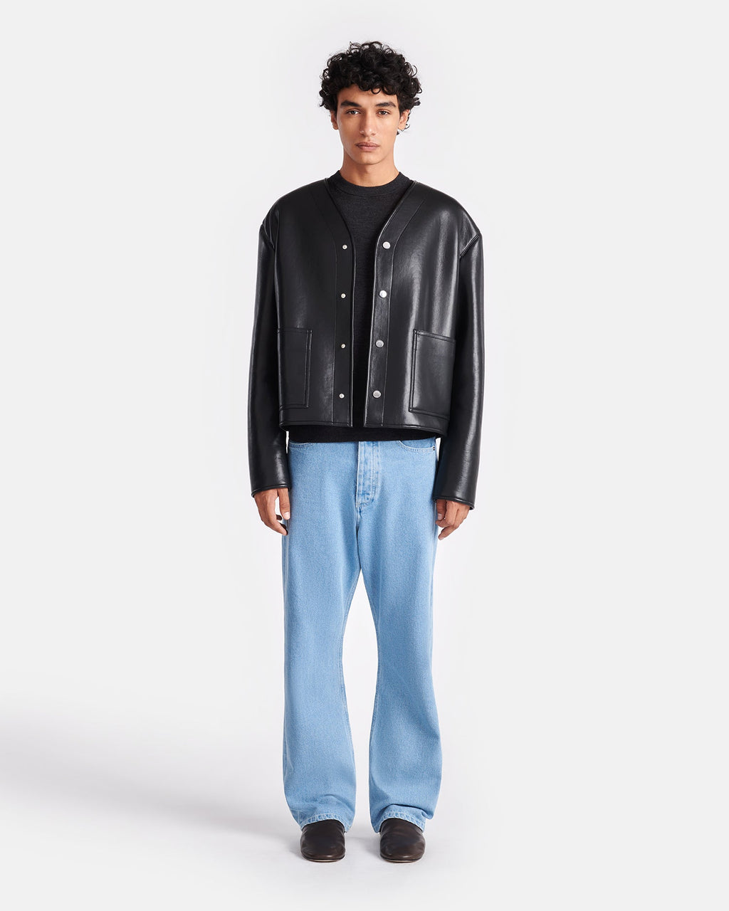 Veste en peau lainée contrecollée – Noir Marron