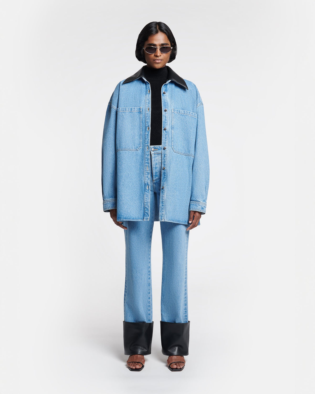 Chemise en jean en coton biologique - Bleu moyen