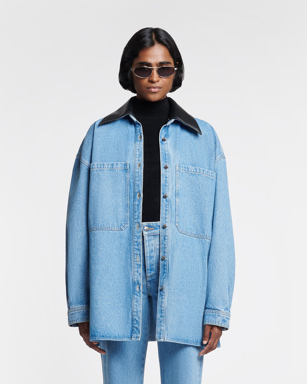 Chemise en jean en coton biologique - Bleu moyen