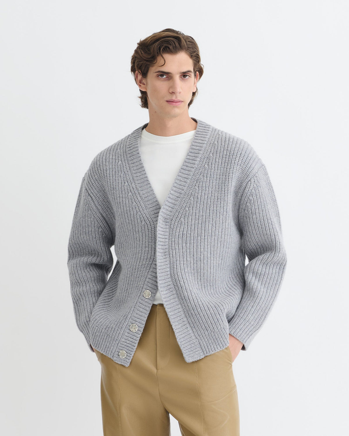Cardigan mérinos et cachemire - Gris clair