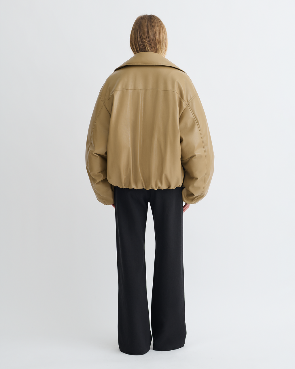 Blouson matelassé en similicuir – Kaki doux