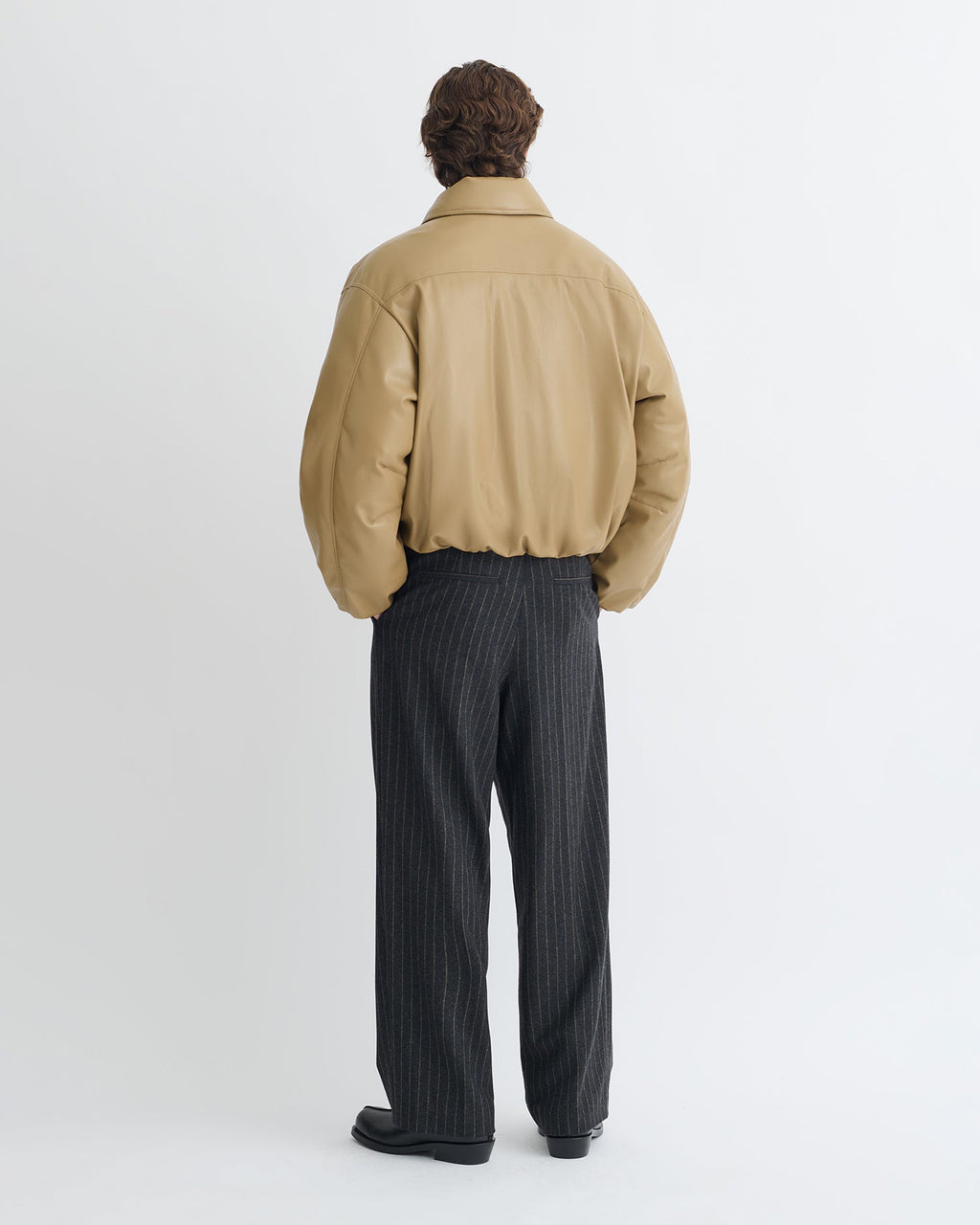 Blouson matelassé en similicuir – Kaki doux
