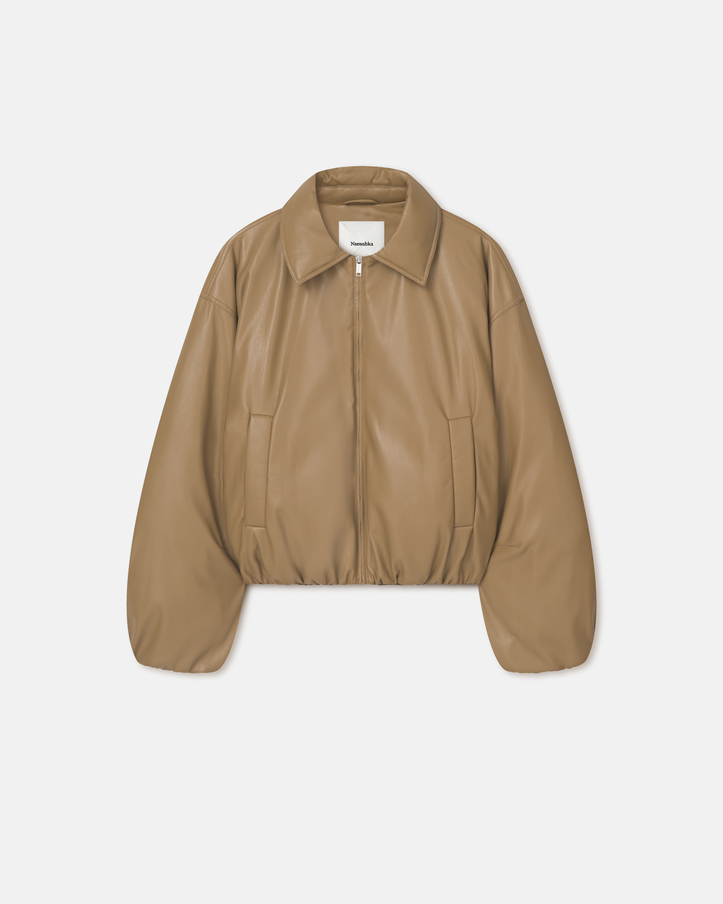 Blouson matelassé en similicuir – Kaki doux