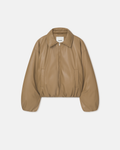 Blouson matelassé en similicuir – Kaki doux