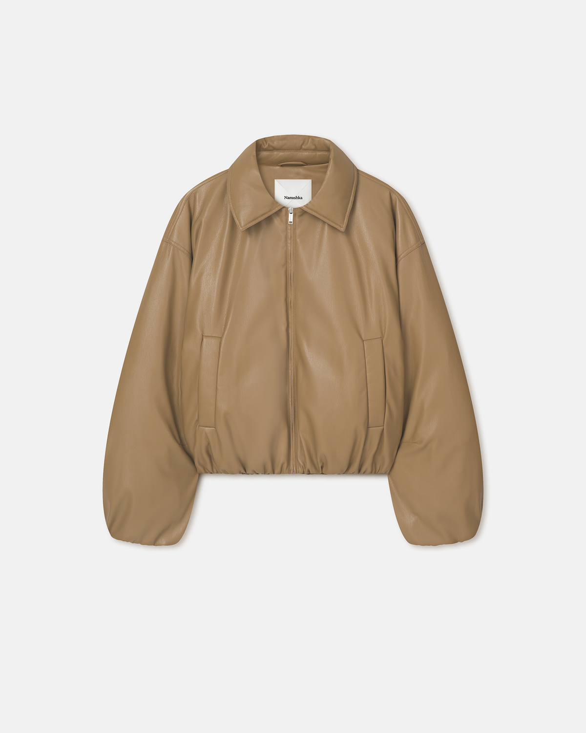 Blouson matelassé en similicuir – Kaki doux