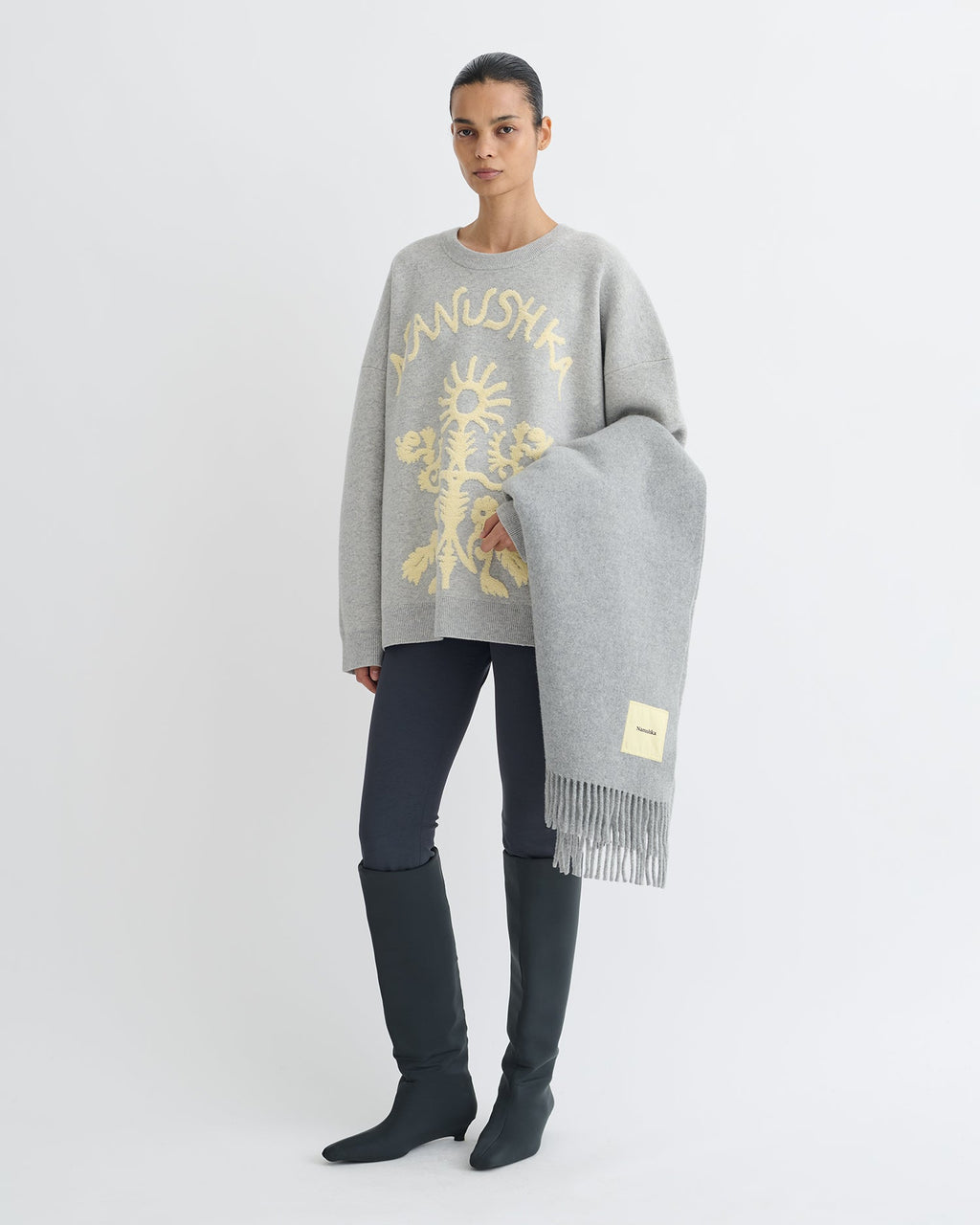 Pull Mérinos - Gris clair/Crème