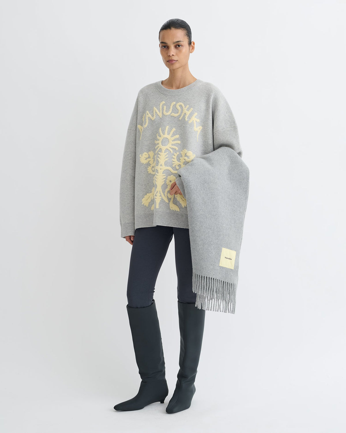 Pull Mérinos - Gris clair/Crème