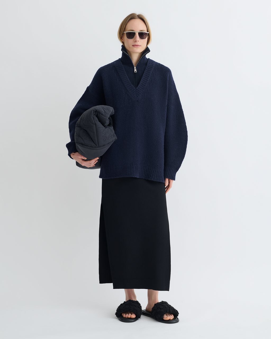 Pull en mérinos brossé - Marine