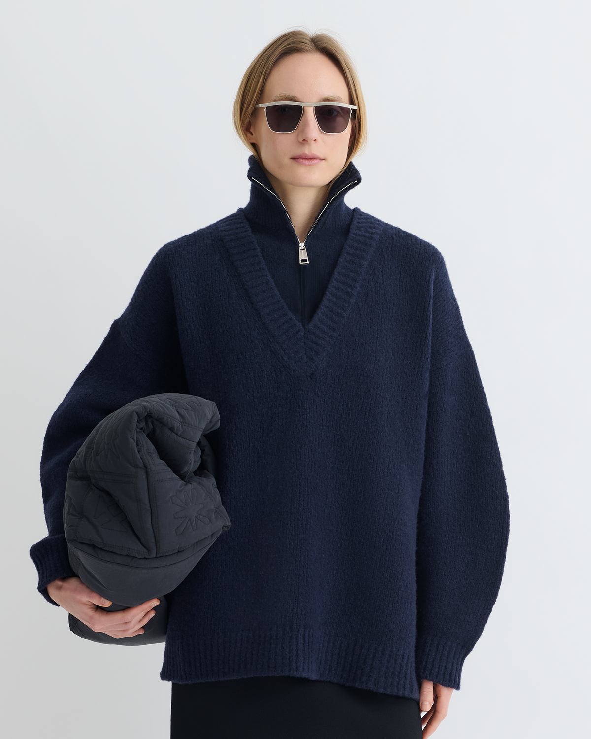 Pull en mérinos brossé - Marine