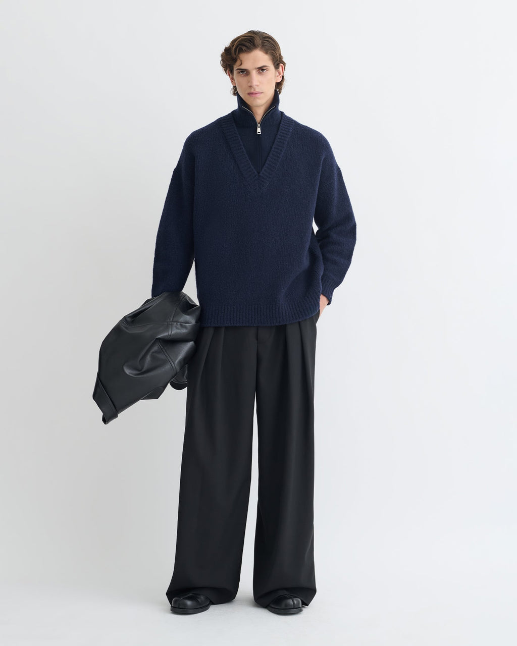 Pull en mérinos brossé - Marine