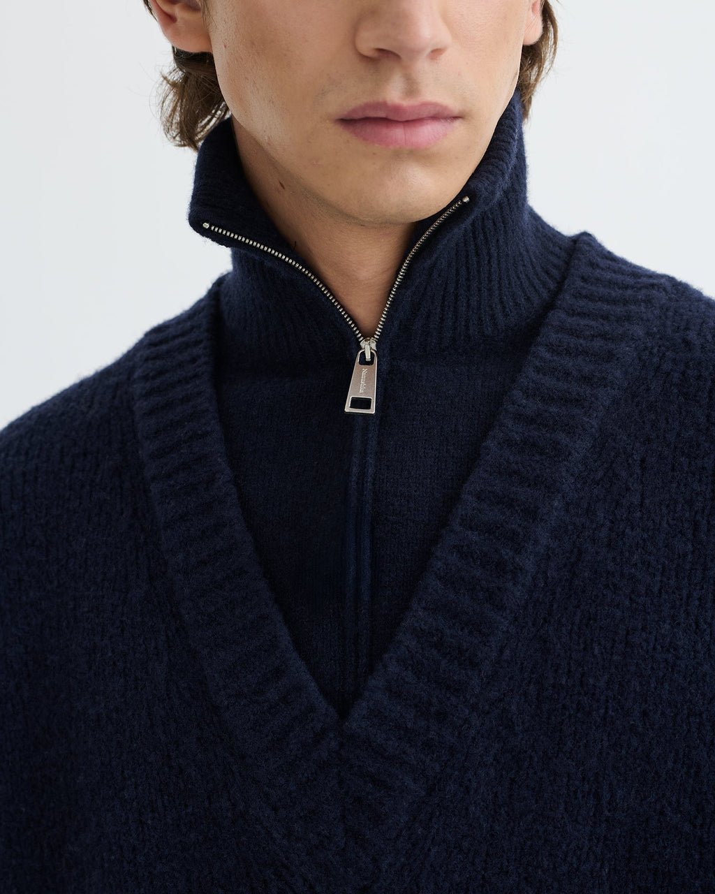 Pull en mérinos brossé - Marine