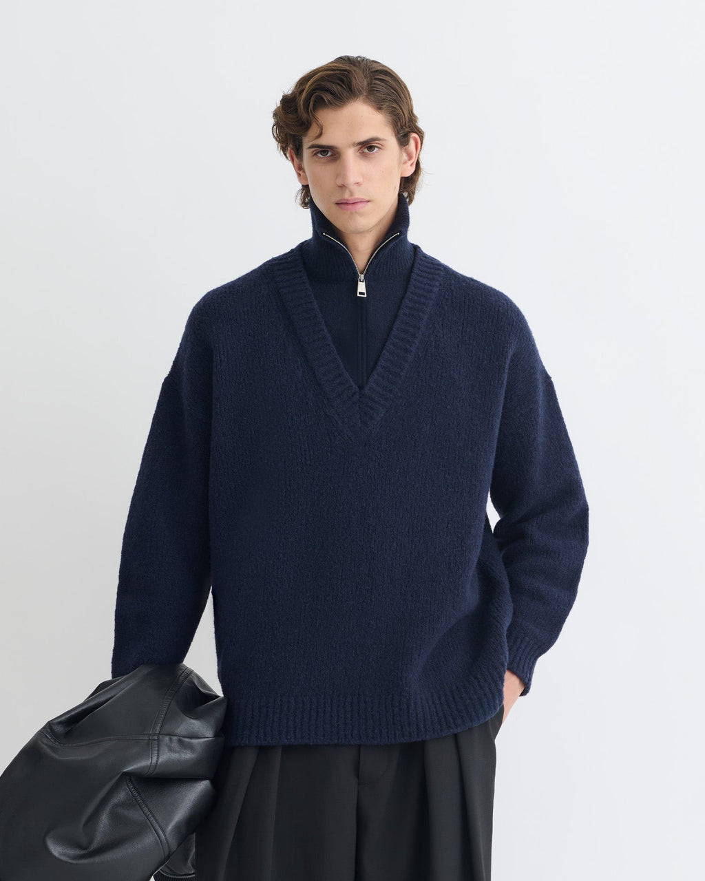 Pull en mérinos brossé - Marine