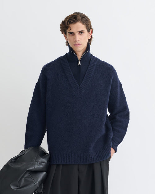 Pull en mérinos brossé - Marine
