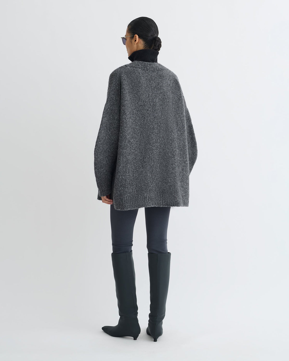 Pull mérinos brossé - Gris anthracite/Noir