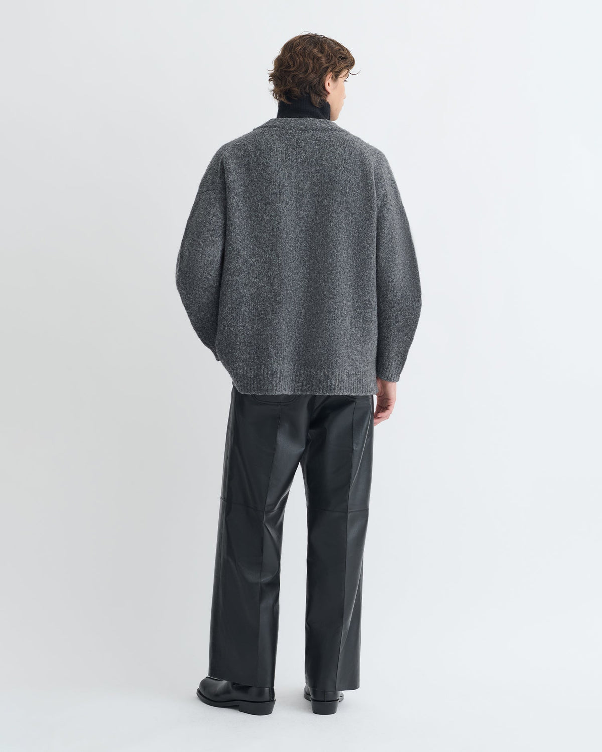 Pull mérinos brossé - Gris anthracite/Noir