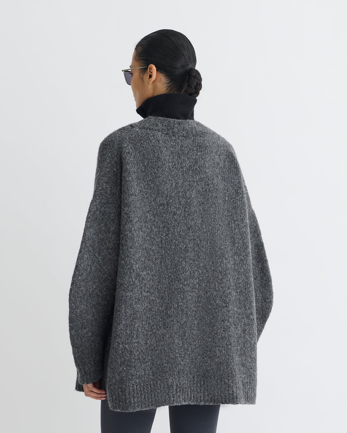 Pull mérinos brossé - Gris anthracite/Noir