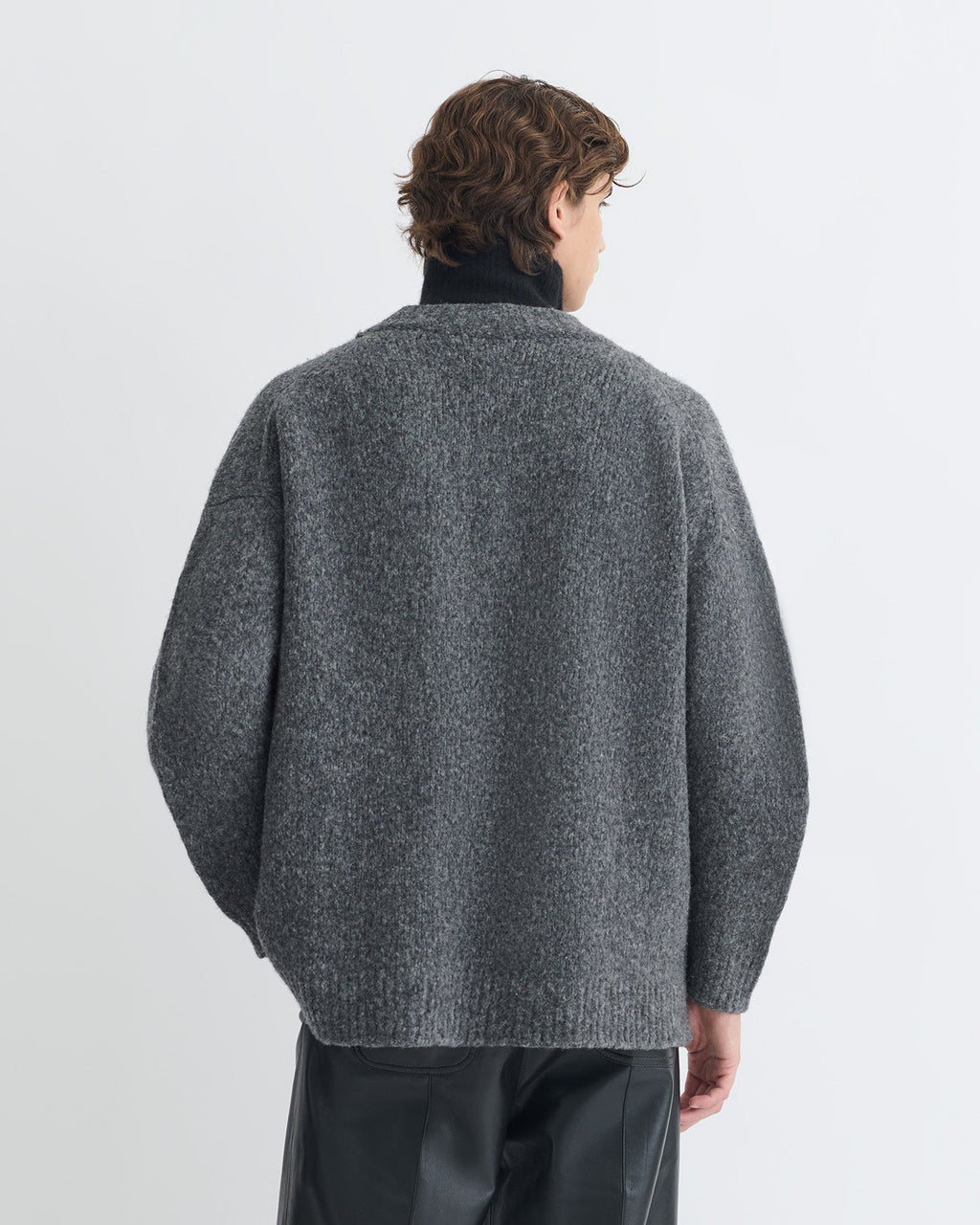 Pull mérinos brossé - Gris anthracite/Noir