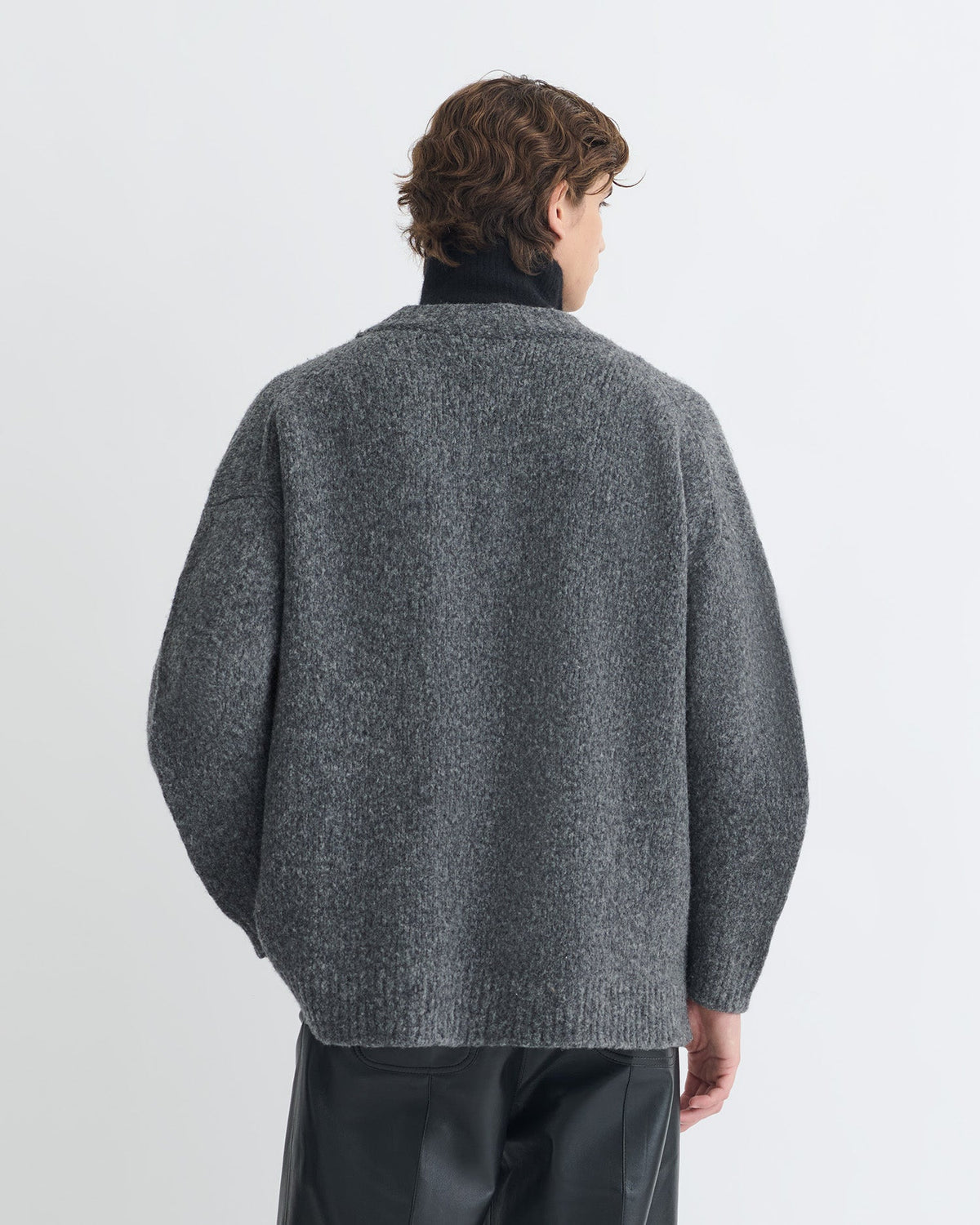 Pull mérinos brossé - Gris anthracite/Noir