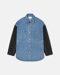 Chemise à manches en jean biologique et cuir - Bleu moyen/Noir