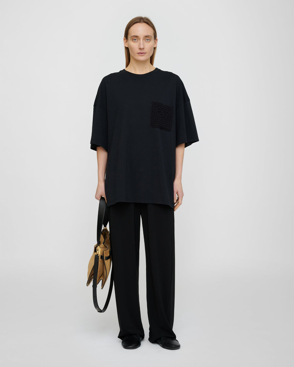 T-shirt en jersey de coton avec poche au crochet - Noir