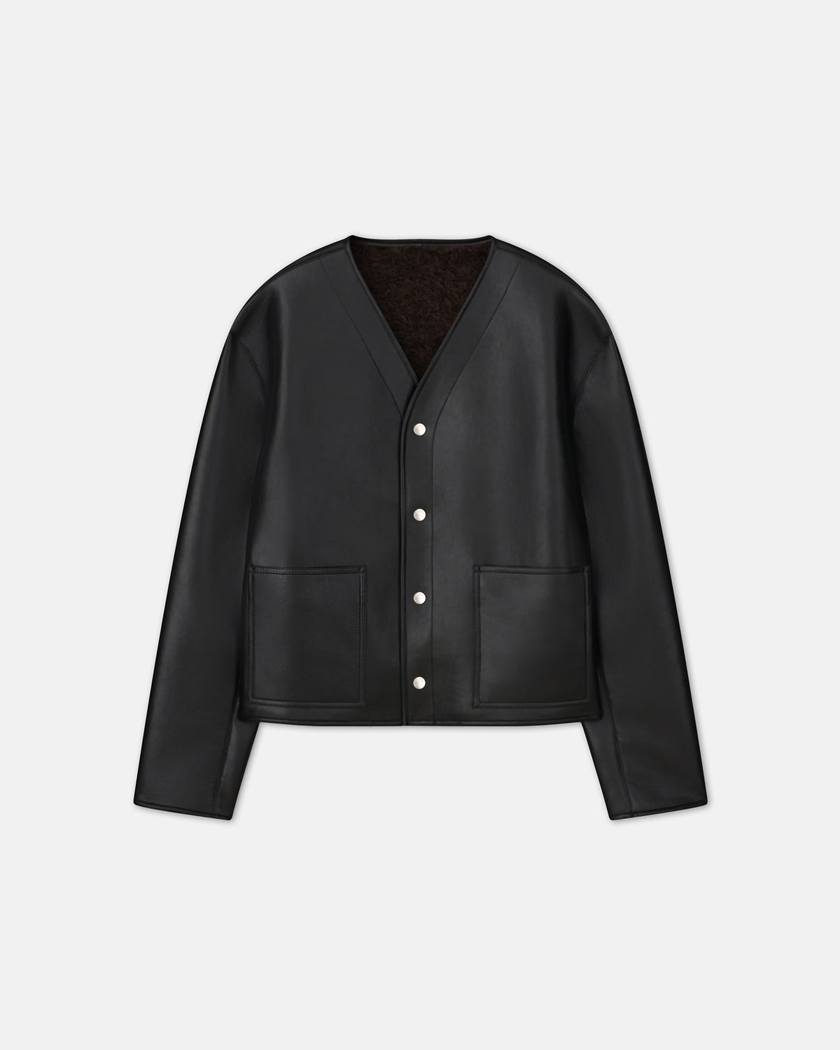Veste en peau lainée contrecollée – Noir Marron